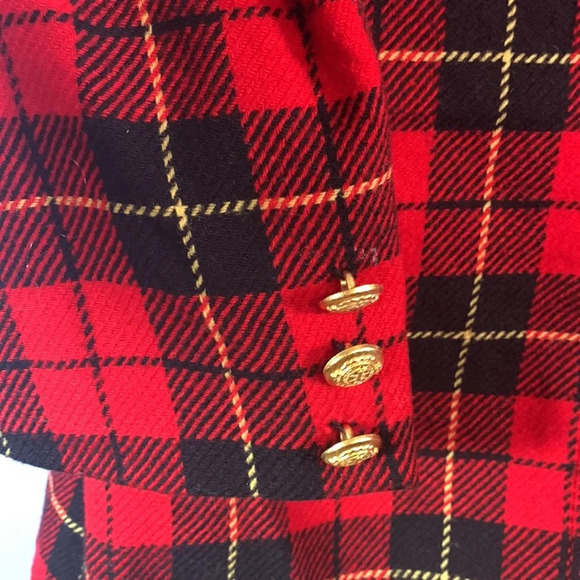 Pendleton sz 12 large Wallace plaid wool blazer red black yellow tartan vintage - Picture 2 of 10